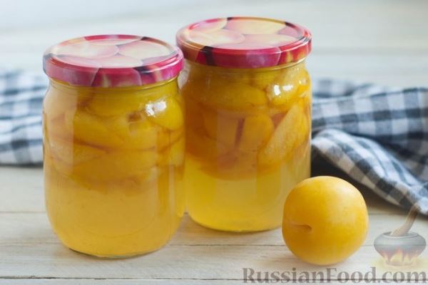 Жёлтые сливы в собственном соку с сахаром и ванилью (на зиму)